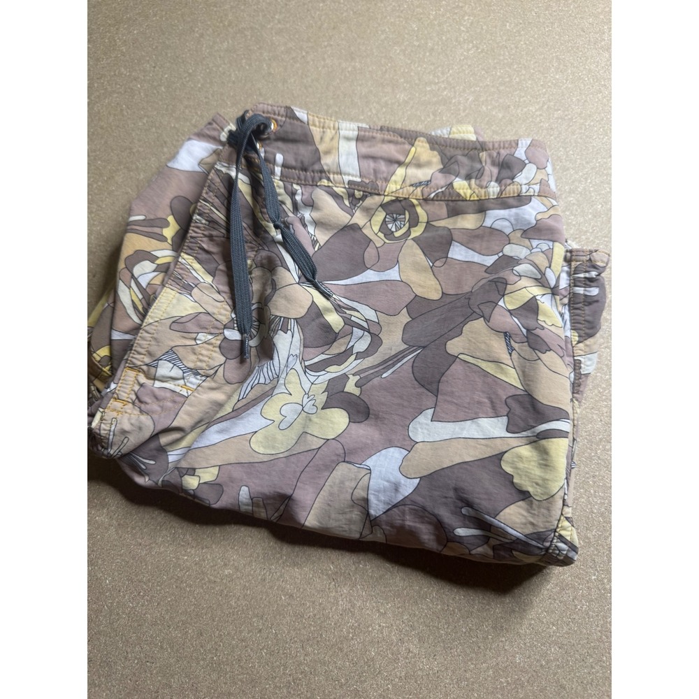 Patagonia Mens Board Shorts Size 32 Floral‎ Camo Nylon Swim Trunks Brown Yellow